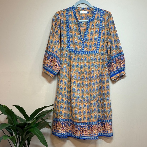 Maison Hotel Blue and Orange Boho Tiered Dress, S - Picture 1 of 8